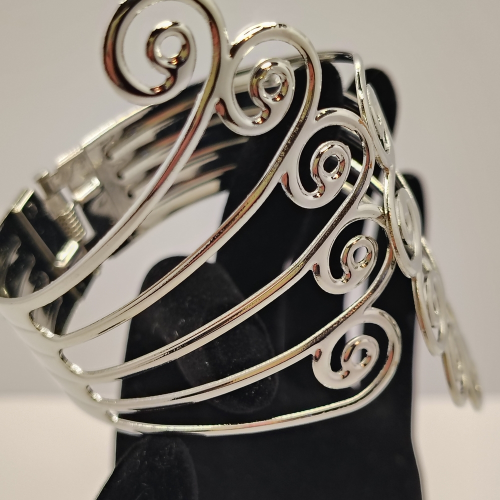 Silver Swirl Openwork Cuff Bracelet - Women's Jewelry New